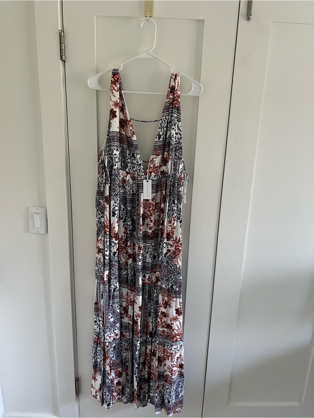 Bohemian Floral Print Maxi Dress in Rust and Black